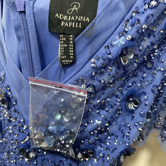 ADRIANNA PAPELL Beaded Mesh Flutter Sleeve Midi Dress In Peri Blue size 12 NWT - Picture 12 of 16
